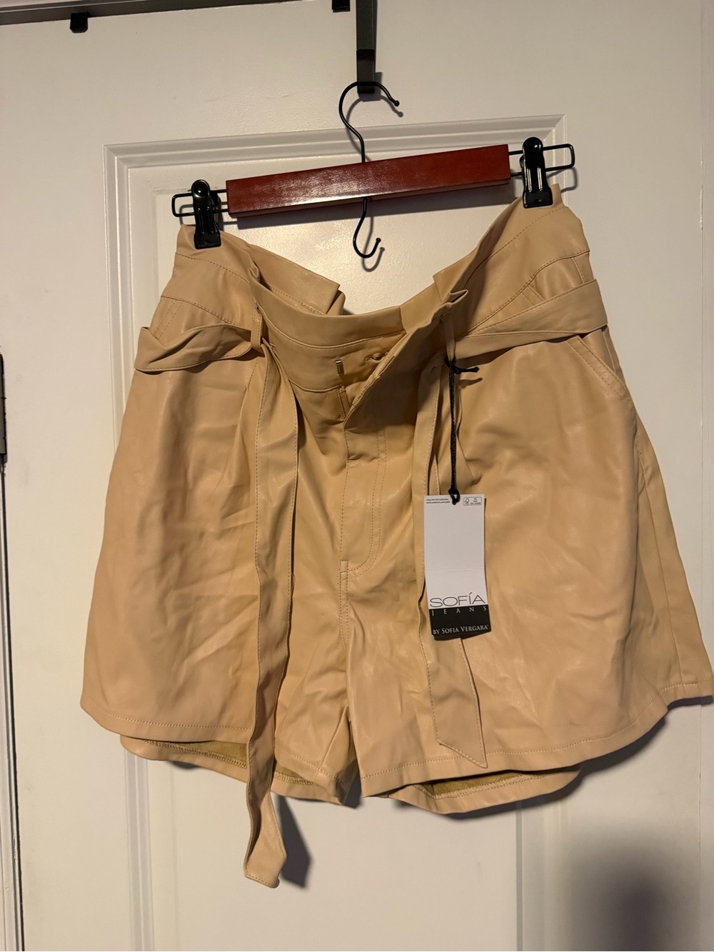 sofia by sofia vergara Tan High-Waist Paperbag Leather Shorts